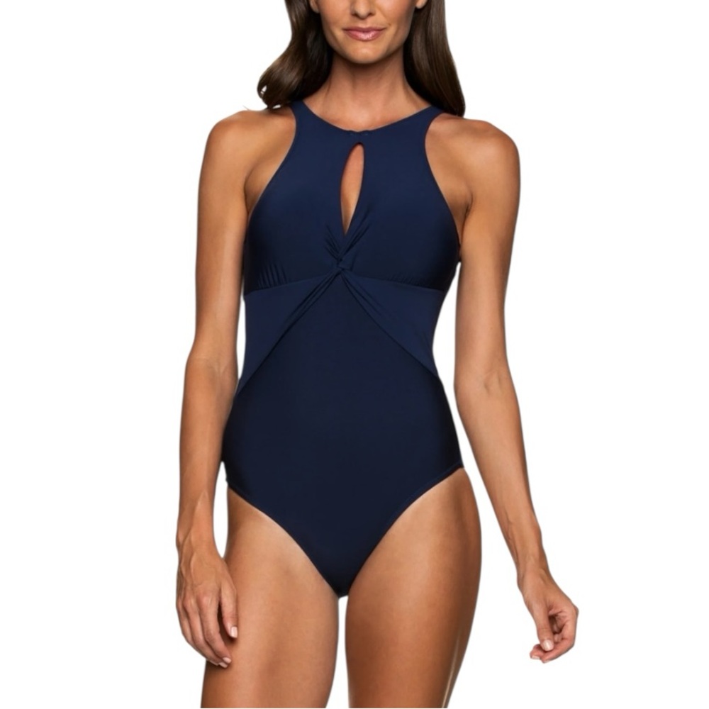 HELEN‎ JON High Neck One Piece Swimsuit | Navy | Size Medium